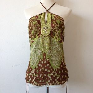 Banana Republic Green Paisley Silk Halter Top S